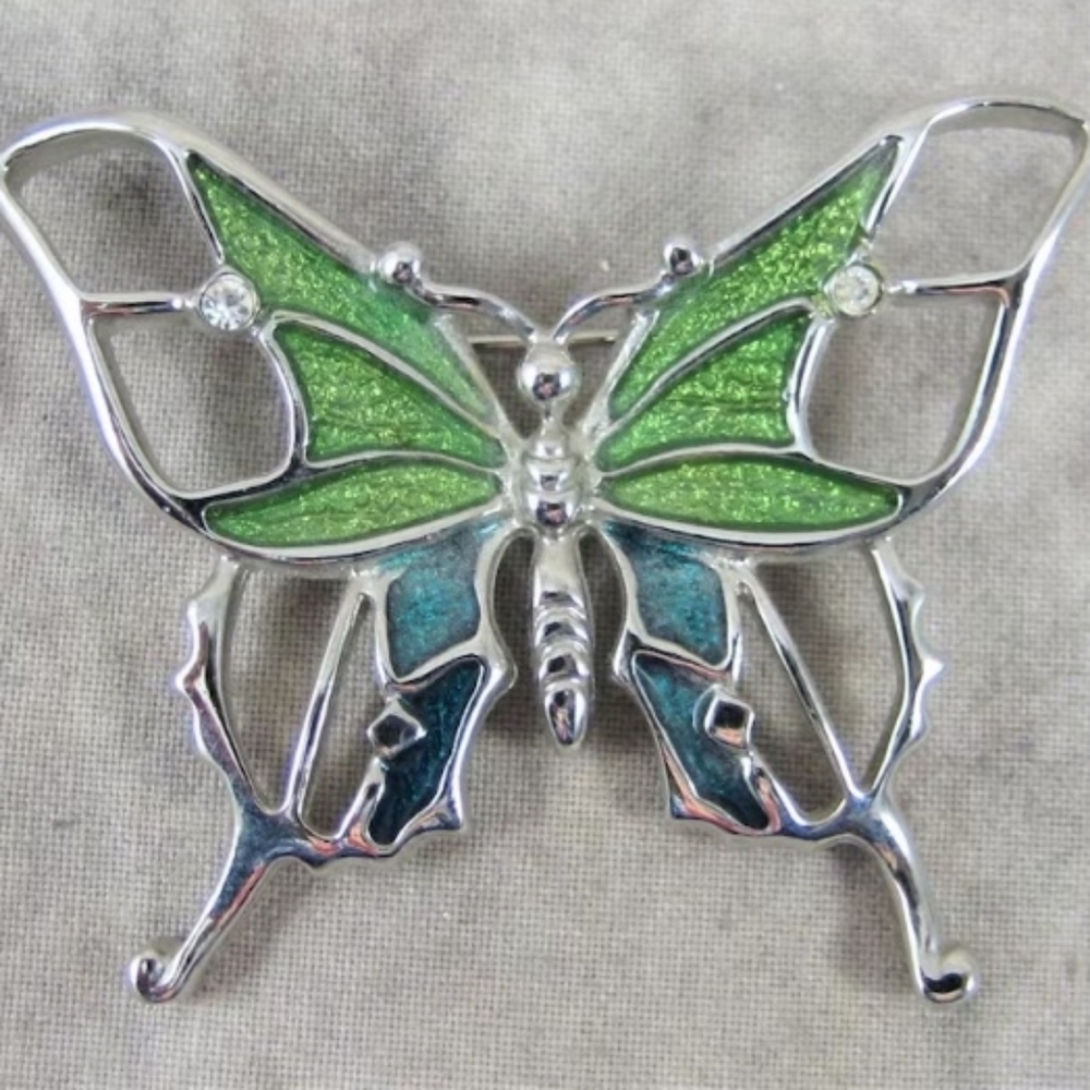 Vintage Beautiful ,Liz Claiborne ,Large silver and enamel Butterfly